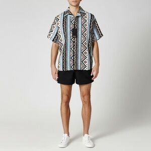 NWT Public Record Geometric Tribal Print Cuban Collar Button Up Shirt Size XXL